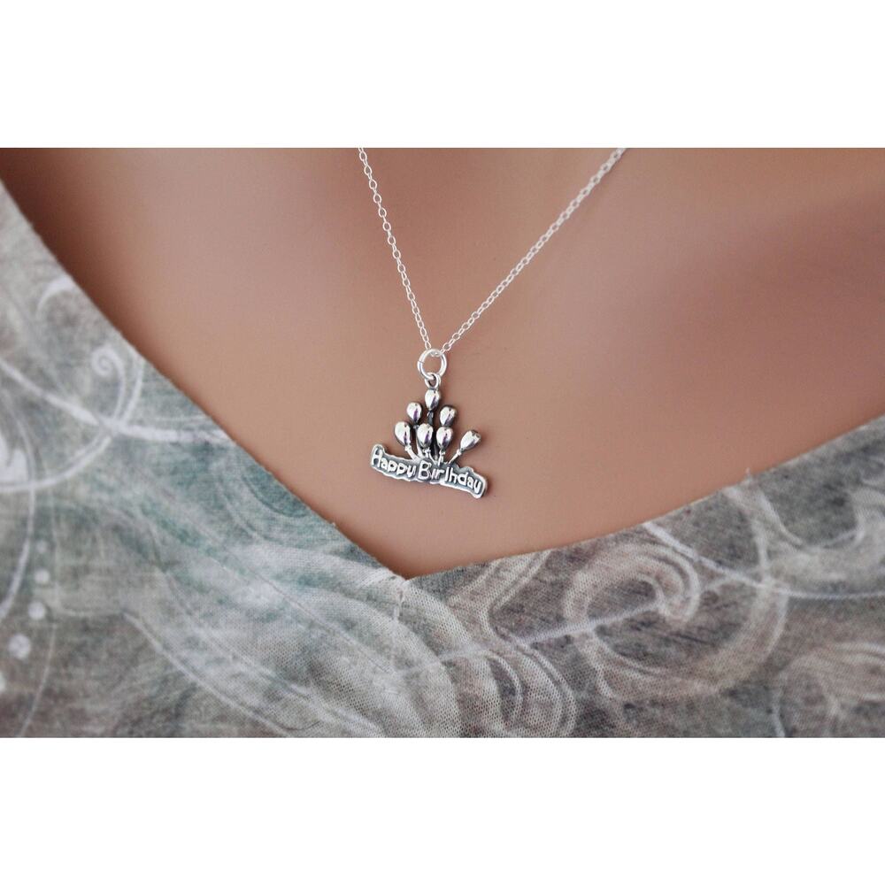 Sterling Silver Happy Birthday Balloon Necklace, Birthday Balloons Necklace